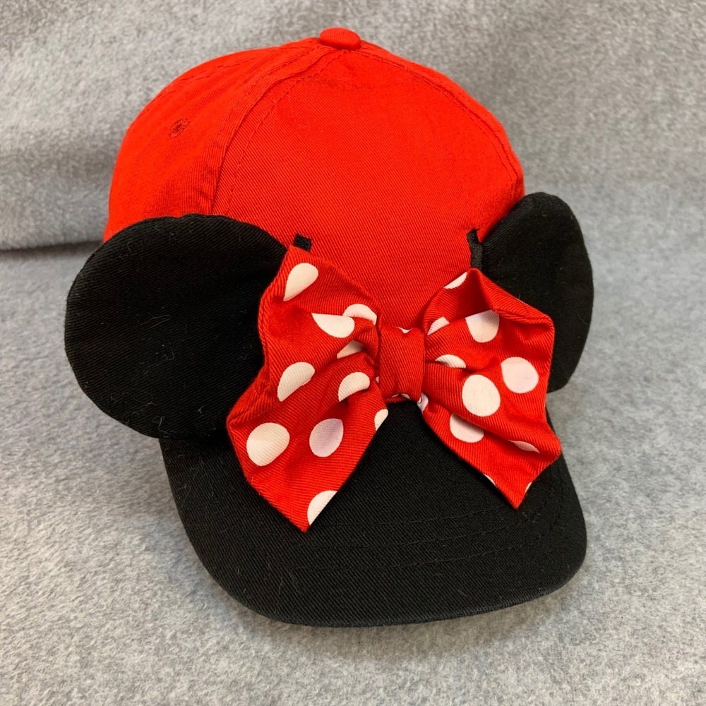 Minnie Mouse Ears Girls Kids Red Disney Baseball Cap Polka Dot Bow Adjustable OS